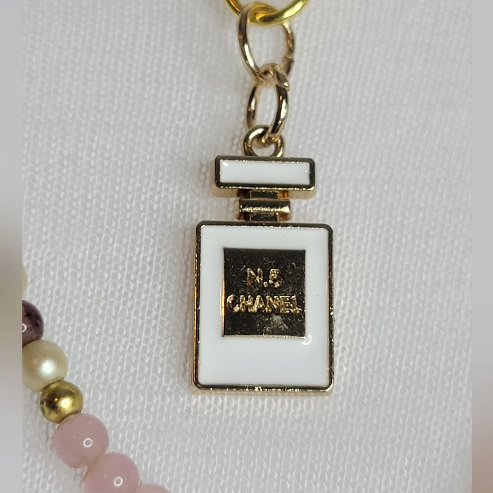 Pink Glass Beaded Necklace, 2 CC zipper Pulls, One Of A Kind - Picture 4 of 6